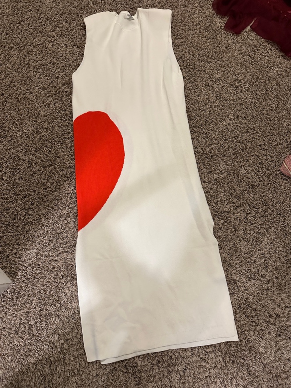 Sleeveless White Dress with Red Heart Accent